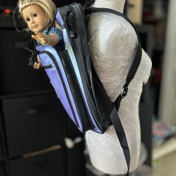 American girl carrier, Gray and Black Backpack with Purple Logo - Picture 5 of 5
